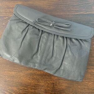 Vintage Antonia Women's Gray Small Genuine Leather Bow Clutch Purse Handbag